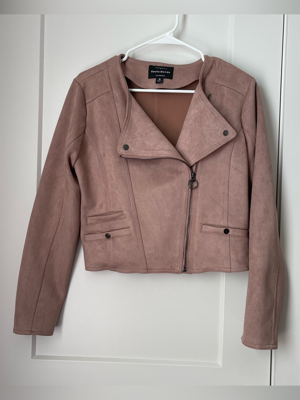 Haute Monde Dusty Rose Suede Moto Jacket